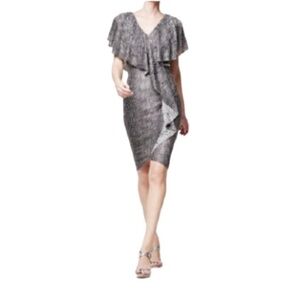 Daymor Couture 14 Metallic Animal Print Chiffon Overlay Dress Cocktail Wedding